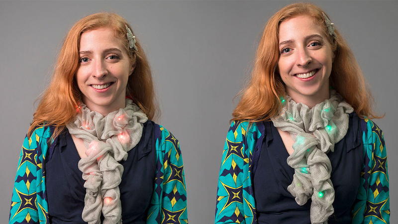Illustration for article titled This Color-Changing LED Chameleon Scarf Perfectly Matches Any Outfit